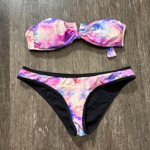 2Chillies Bikini Set Women 4 Pink Purple Tie Dye Bandeau Low Rise Swimsuit